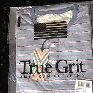 True Grit Mens Indigo LS Striped Crew Henley Shirt